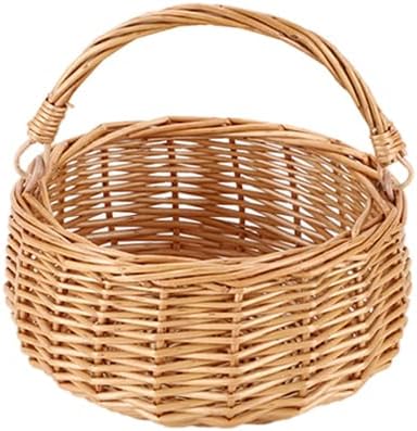 Small Natural Willow Wicker Picnic Basket with Handle, Flower Girl Basket for Weddings, Garden & Home Decor
