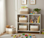 Set of 3 White & Jute Woven Cotton Rope Storage Baskets