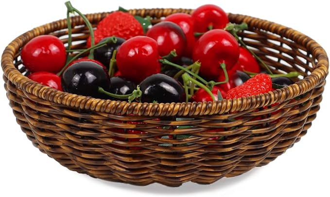 Round Woven Wicker Fruit Basket Bowl for Kitchen Counter, Bread, Snacks & Home Decor