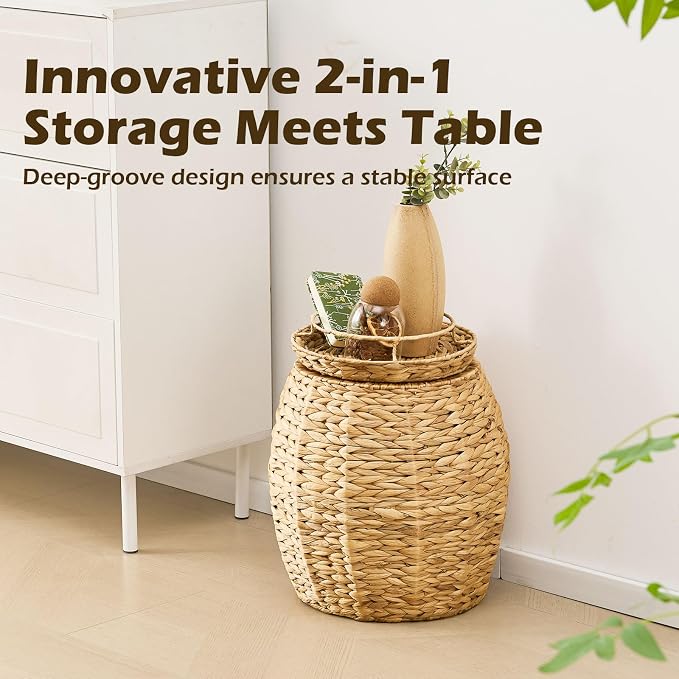 Handwoven Water Hyacinth Storage Basket with Lid