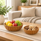 Round Woven Wicker Fruit Basket Bowl for Kitchen Counter, Bread, Snacks & Home Decor