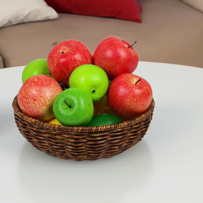 Round Woven Wicker Fruit Basket Bowl for Kitchen Counter, Bread, Snacks & Home Decor