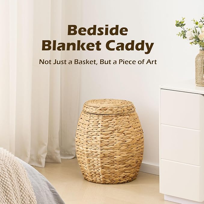 Handwoven Water Hyacinth Storage Basket with Lid