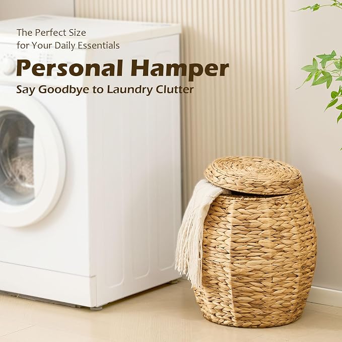 Handwoven Water Hyacinth Storage Basket with Lid