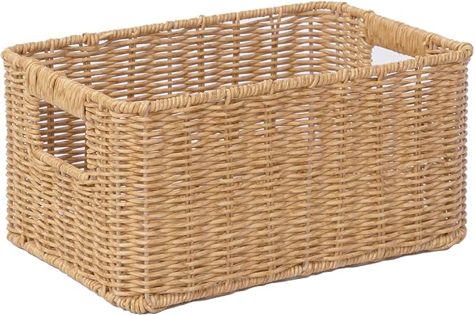 12-Inch Woven Rattan Storage Basket with Built-In Handles