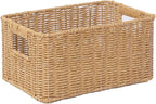 12-Inch Woven Rattan Storage Basket with Built-In Handles