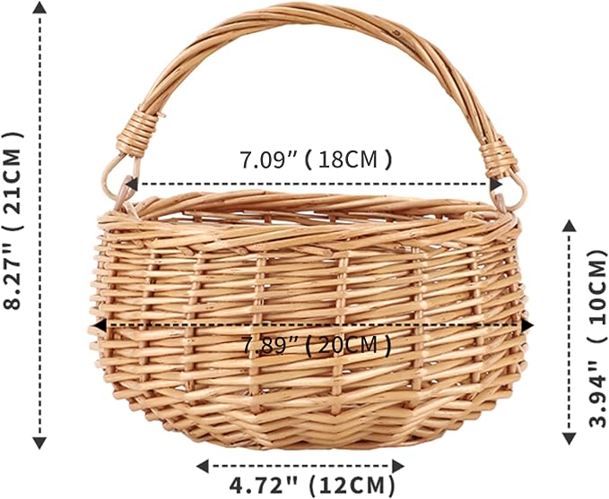 Small Natural Willow Wicker Picnic Basket with Handle, Flower Girl Basket for Weddings, Garden & Home Decor