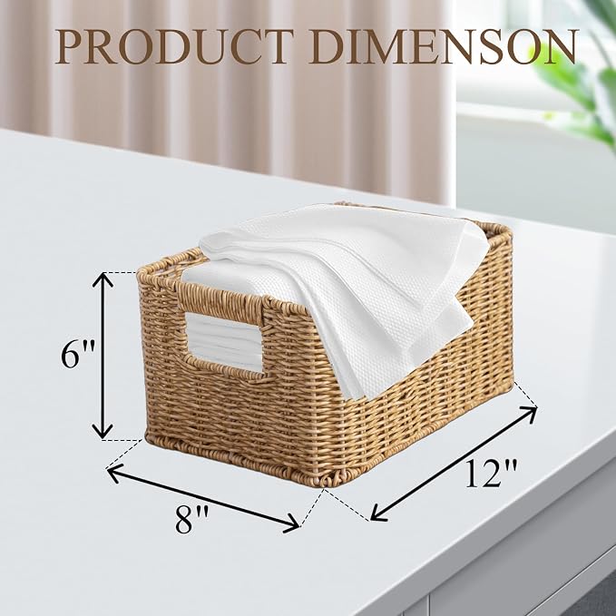 12-Inch Woven Rattan Storage Basket with Built-In Handles