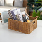 12-Inch Woven Rattan Storage Basket with Built-In Handles