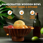 Handcrafted Acacia Wooden Footed Bowl, Decorative Fruit Serving Bowl for Dining Table, Kitchen Counter & Home Decor