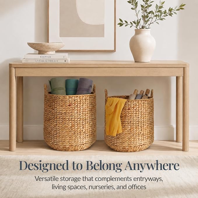 2-Piece Natural Water Hyacinth Wicker Storage Baskets for Laundry, Blankets & Home Decor