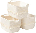 Set of 3 White & Jute Woven Cotton Rope Storage Baskets
