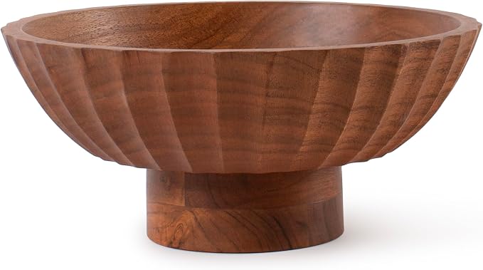 Handcrafted Acacia Wooden Footed Bowl, Decorative Fruit Serving Bowl for Dining Table, Kitchen Counter & Home Decor