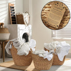 Set of 3 Natural Water Hyacinth Boat Storage Baskets with Handles