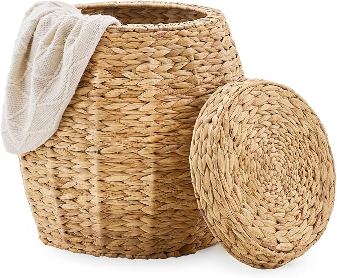 Handwoven Water Hyacinth Storage Basket with Lid