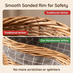 Grey Wicker Picnic Basket with Lid and Double Handles for Outdoor Camping, Beach Trips & Home Storage