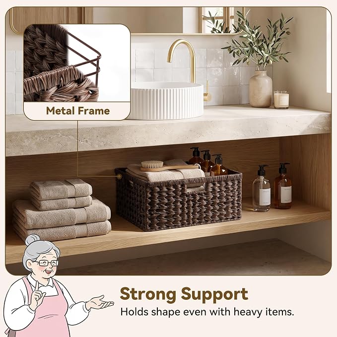 Extra Large Woven Plastic Wicker Storage Basket with 3 Handles