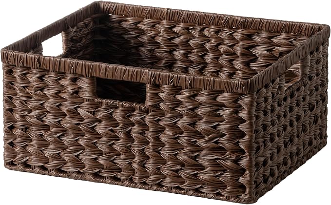 Extra Large Woven Plastic Wicker Storage Basket with 3 Handles