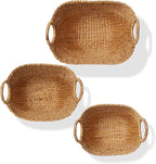 Set of 3 Natural Water Hyacinth Boat Storage Baskets with Handles