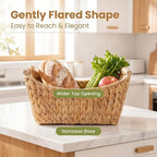 Large Water Hyacinth Wicker Fruit Basket with Wooden Handles, Natural Handwoven Storage Basket for Kitchen, Pantry & Shelves