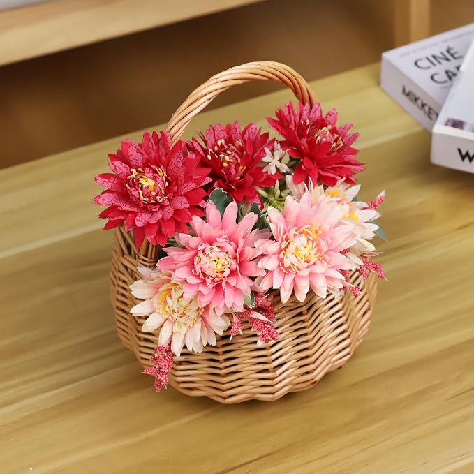 Small Natural Willow Wicker Picnic Basket with Handle, Flower Girl Basket for Weddings, Garden & Home Decor