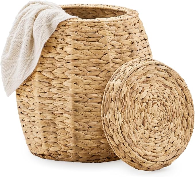 Handwoven Water Hyacinth Storage Basket with Lid
