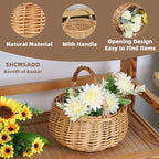 Small Natural Willow Wicker Picnic Basket with Handle, Flower Girl Basket for Weddings, Garden & Home Decor