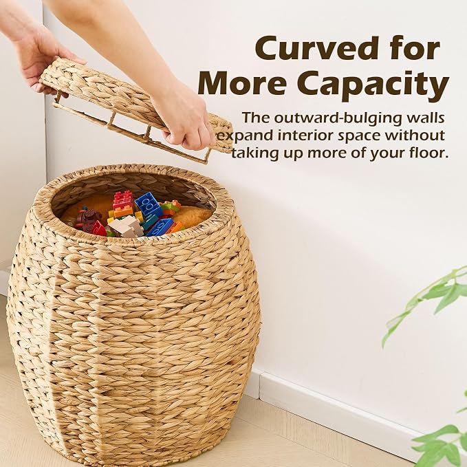Handwoven Water Hyacinth Storage Basket with Lid