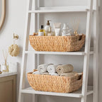 Set of 2 Water Hyacinth Wicker Storage Baskets with Wooden Handles