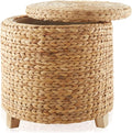 17-Inch Round Water Hyacinth Storage Ottoman with Lid