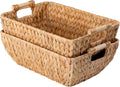 Set of 2 Water Hyacinth Wicker Storage Baskets with Wooden Handles