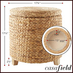 17-Inch Round Water Hyacinth Storage Ottoman with Lid